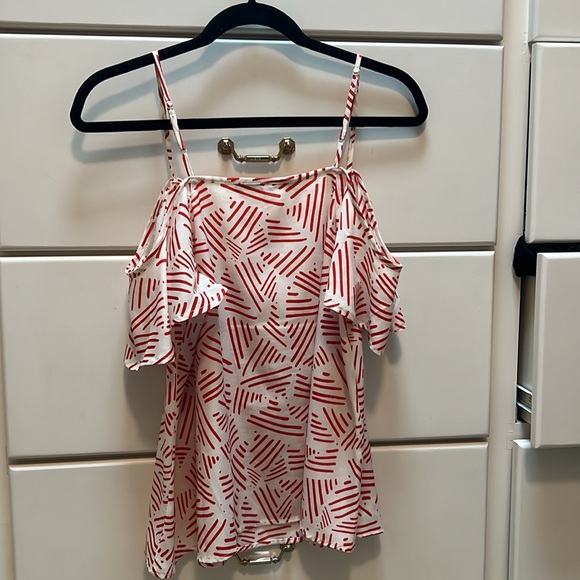 Collective Concepts Cold Shoulder Flowy Print White Red Size S Strappy Bohomian - Picture 2 of 5